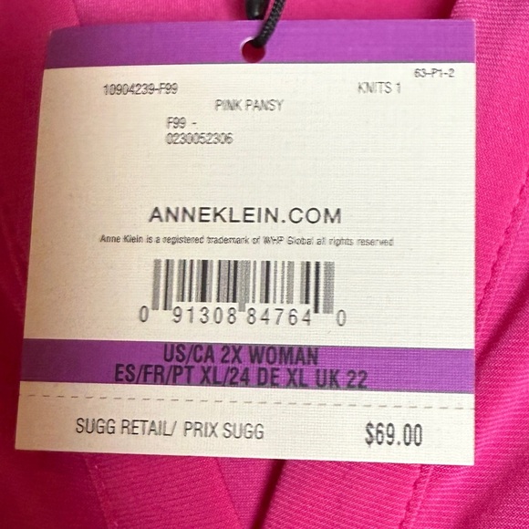 Anne Klein | Women’s Hot Pink Short Sleeve Knit Blouse w/Stretch, Size 2X - Picture 3 of 13